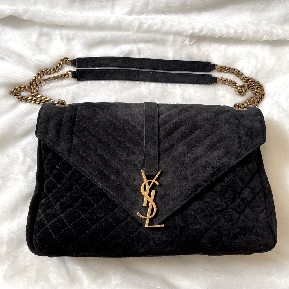 SOLD- Not for sale. Saint Laurent Womens Suede Gold Tone Matelasse Handbag